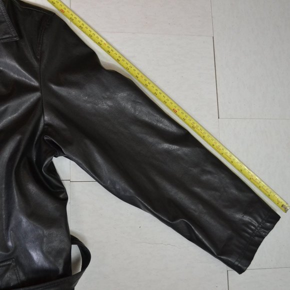 Black  vegan  Leather Coat Shacket  Grunge western - Picture 10 of 11